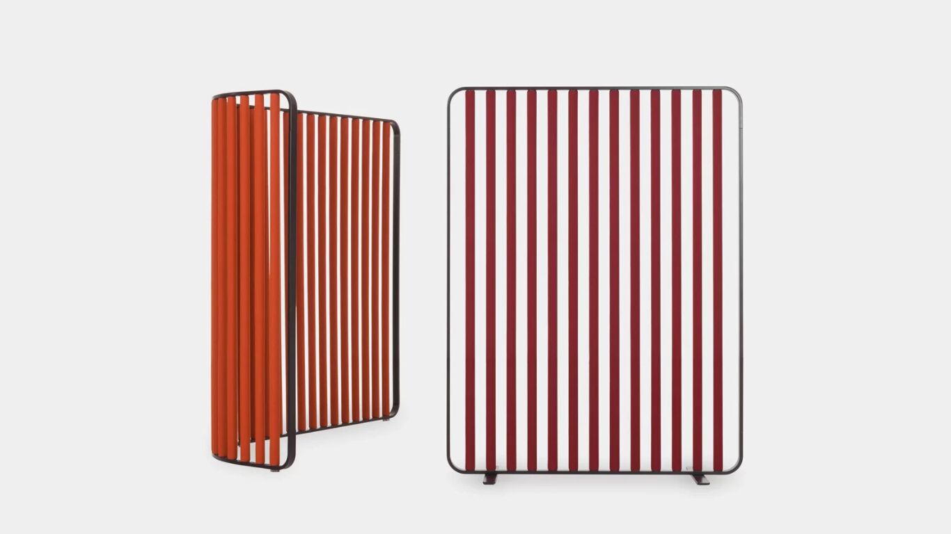 la palma screen collection by francesco rota - modern partitions for the office - picture showing tubular design covered in orange fabric
